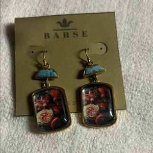 Scenic Dark Florals Blue Apatite Golden Drop Earrings Barse - Genuine Stones